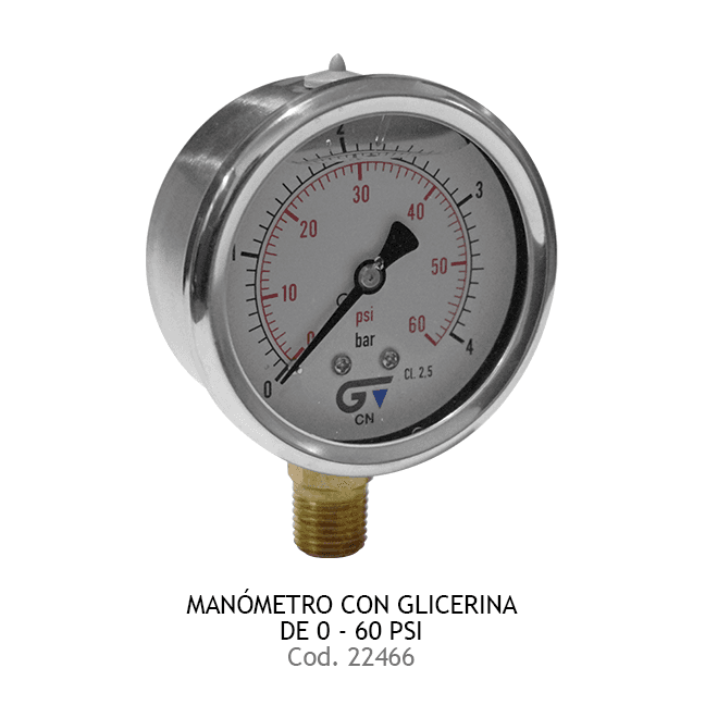 MANOMETRO C/GLICERINA D63 DE 0-60 PSI GENEBRE